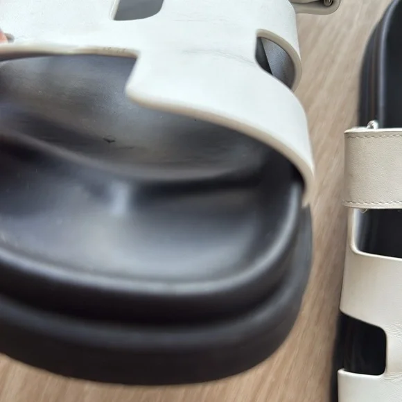 Hermes White and Black Chypre Sandals 38.5 - Picture 5 of 9